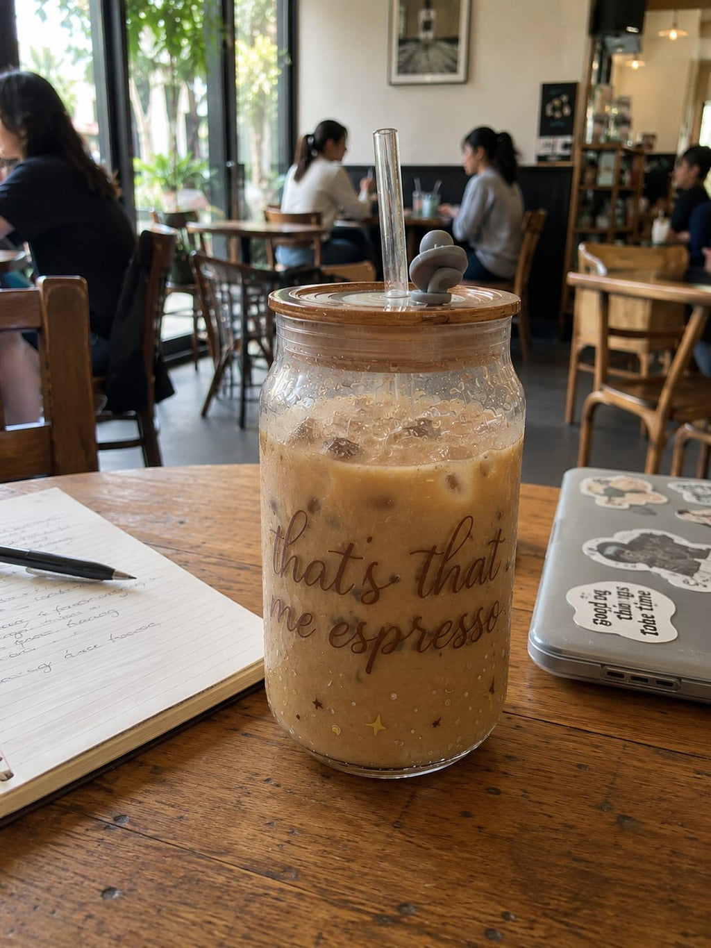 That's That Me Espresso Glass Tumbler with acrylic Lid(550 ml)