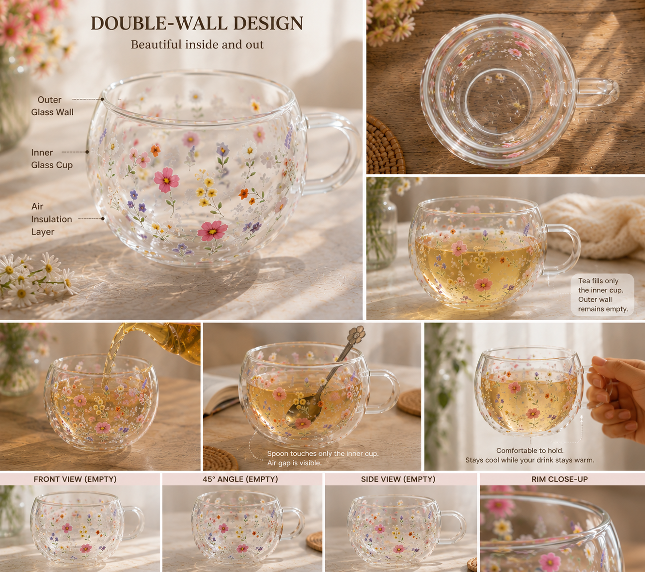 SIPITUP The Blooming - double-walled Glass Coffee/Tea Mug (250 ml)