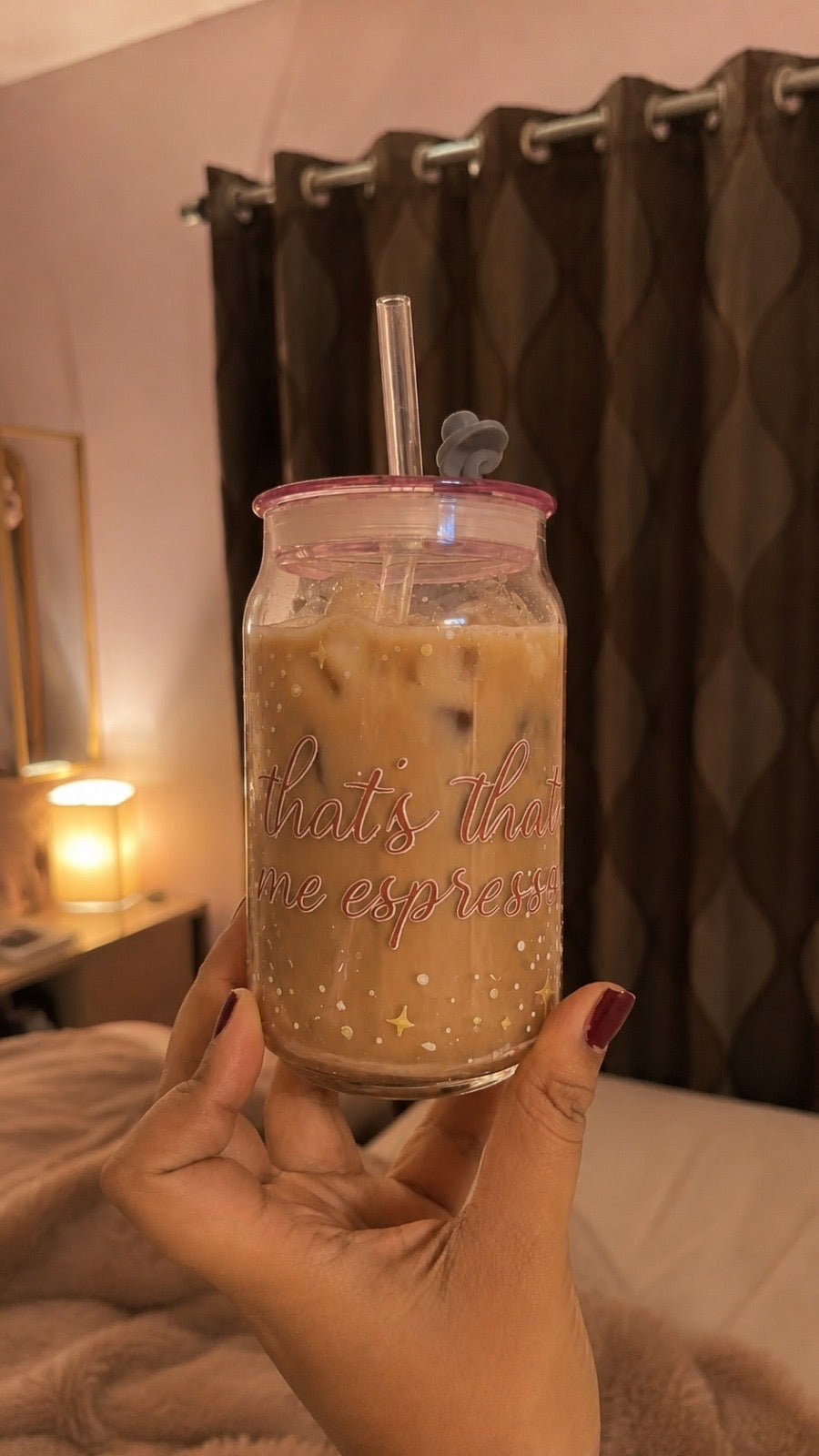 That's That Me Espresso Glass Tumbler with acrylic Lid(550 ml)
