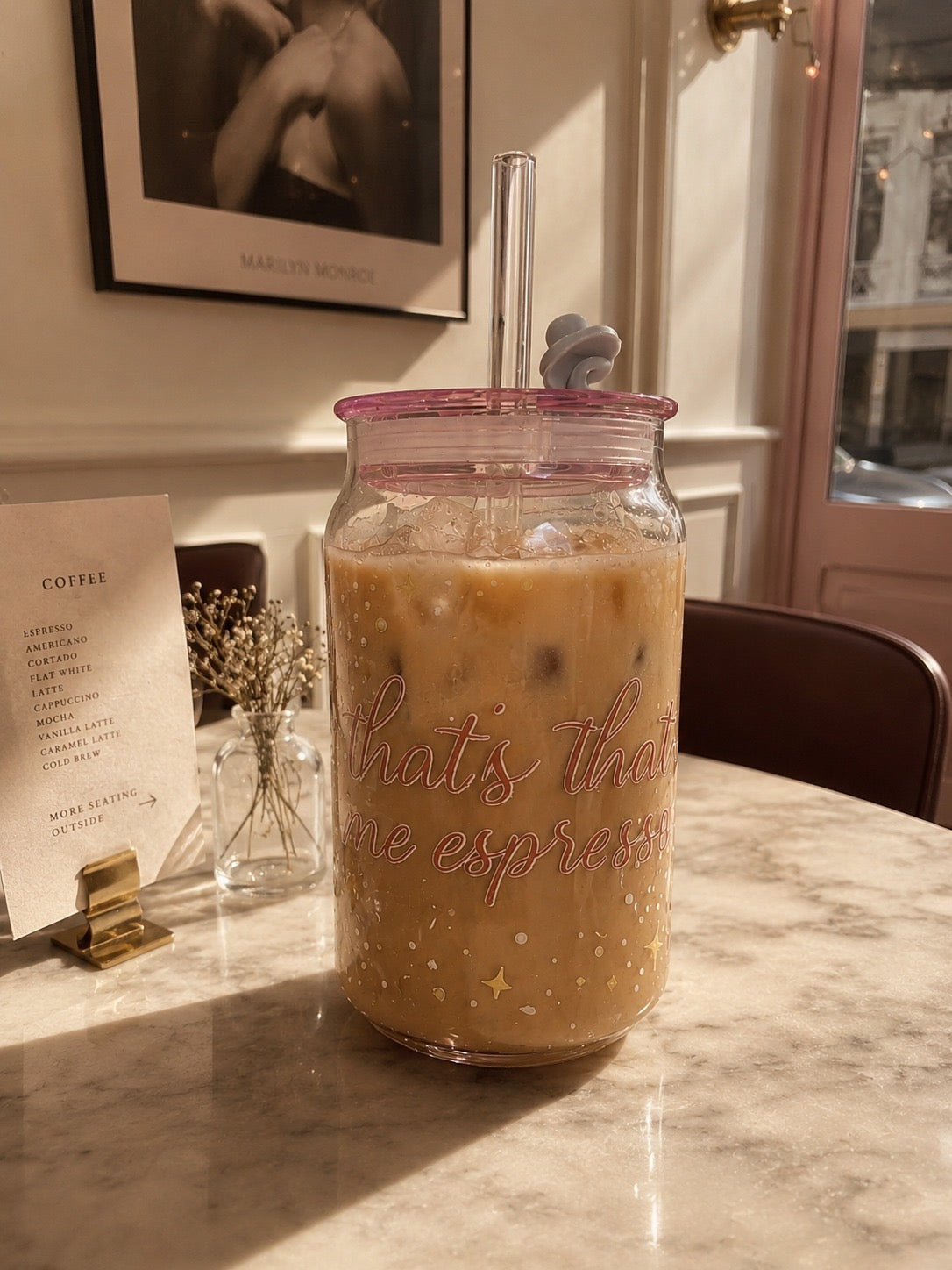 That's That Me Espresso Glass Tumbler with acrylic Lid(550 ml)