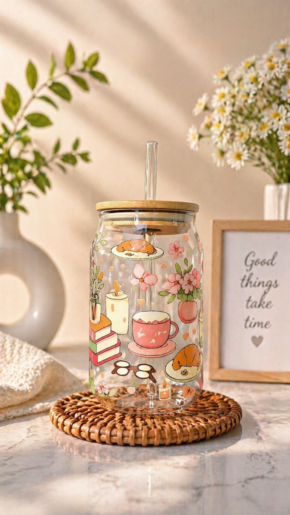 The Cozy Brew Glass Tumbler
