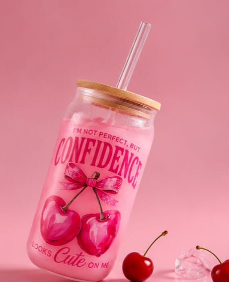 SIPITUP Cherry Confidence Glass Tumbler Glass Tumbler (550 ml)