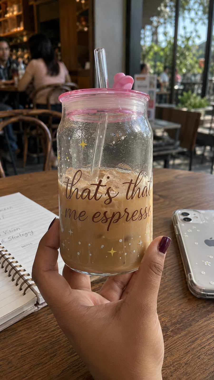 That's That Me Espresso Glass Tumbler with acrylic Lid(550 ml)
